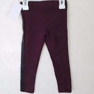 OshKosh Cotton Blend Leggings Size 3T Burgundy, Black w Shimmer Racer‎ Stripe